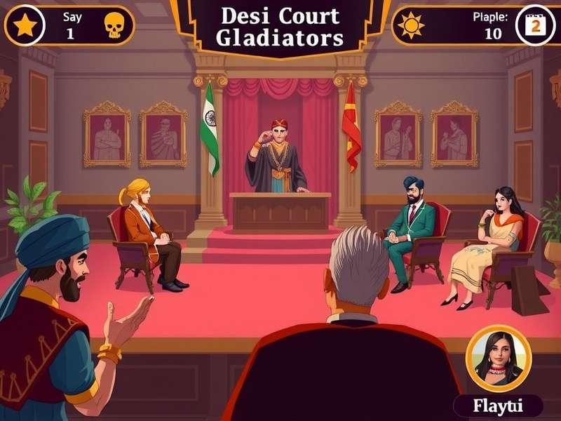 Intense legal duels in Desi Court Gladiators Desi Court Gladiators gameplay screenshot showing courtroom battle